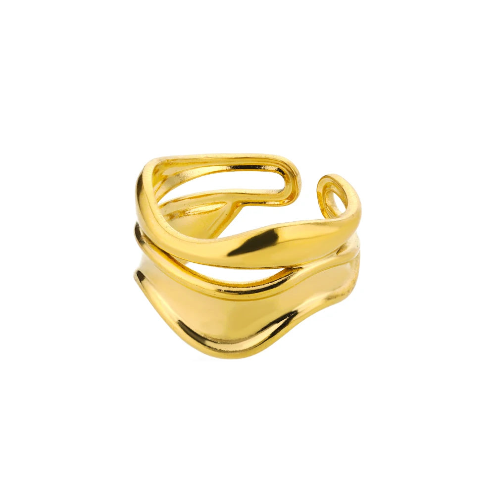 Bague ouverte Double vague, finition dorée