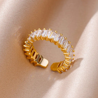 Bague Zircons baguette, finition dorée