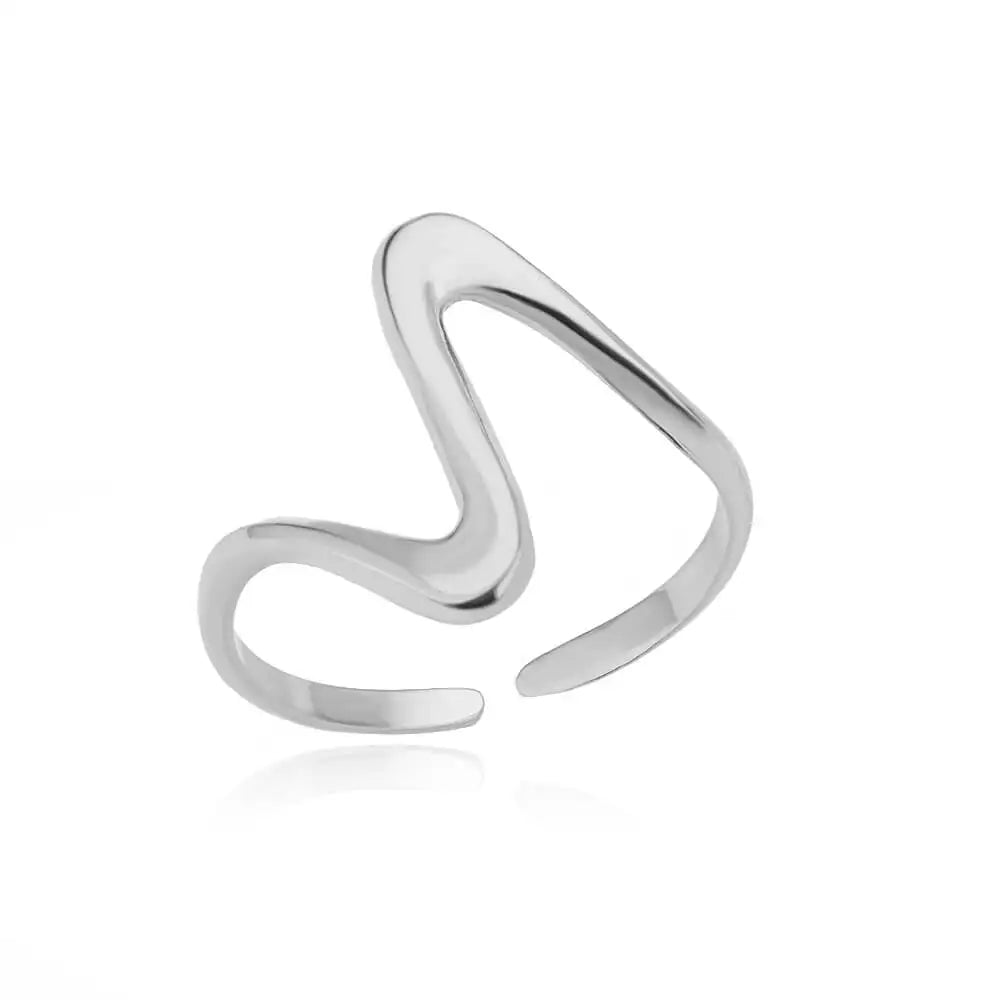 Bague ouverte Vague, finition argentée