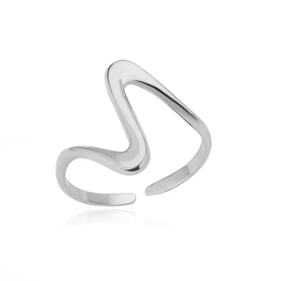 Bague ouverte Vague, finition argentée