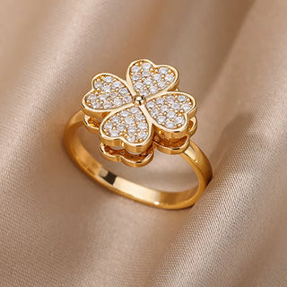 Bague Trèfle de cœurs et zircons, finition dorée