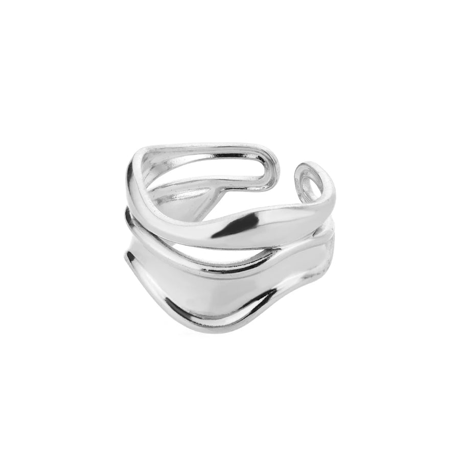Bague ouverte Double vague, finition argentée