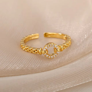 Bague Cercle de zircons sur maillons, finition dorée
