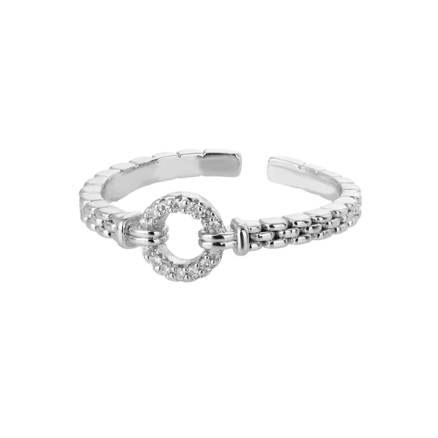 Bague Cercle de zircons sur maillons, finition argentée
